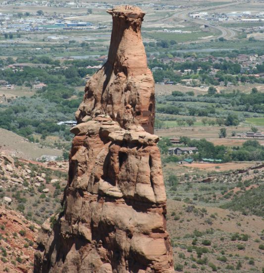 The sandstone pillar of the Independence Monument at the Colorado National Monument