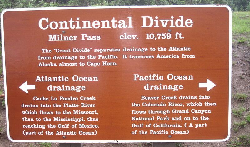 Sign for the Continental Divide at Milner Pass on Trail Ridge in Rocky Mountain National Park