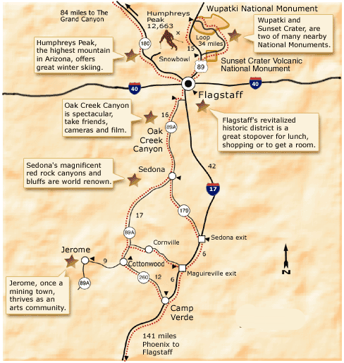 Location map for Oak Creek Canyon in Arizona