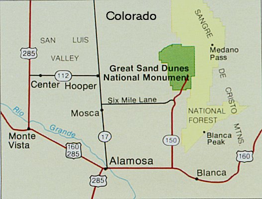 Location Map for The Great Sand Dunes