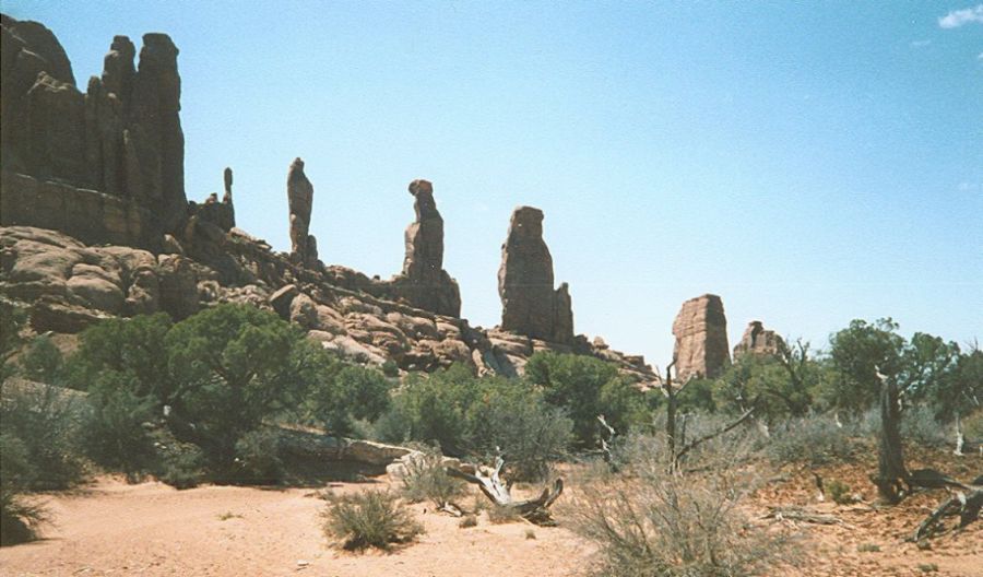 The Marching Men sandstone pinnacles in Klondike Bluffs area of Arches National Park