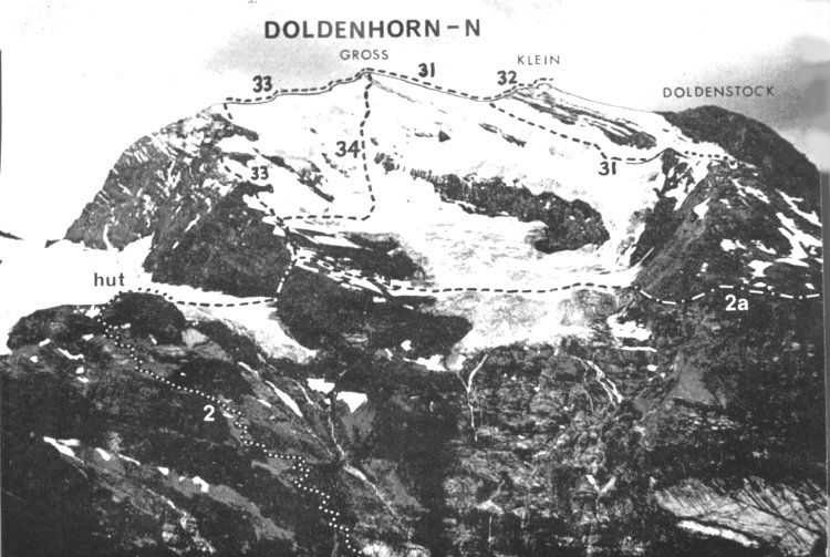 Ascent routes for the Doldenhorn in the Bernese Oberlands above Kandersteg