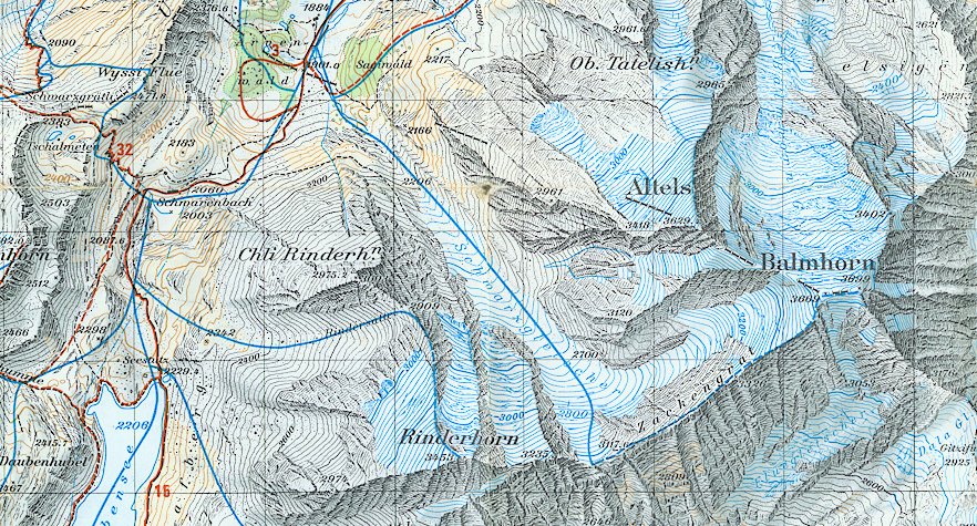 Map of Altels and Balmhorn in the Bernese Oberlands of Switzerland