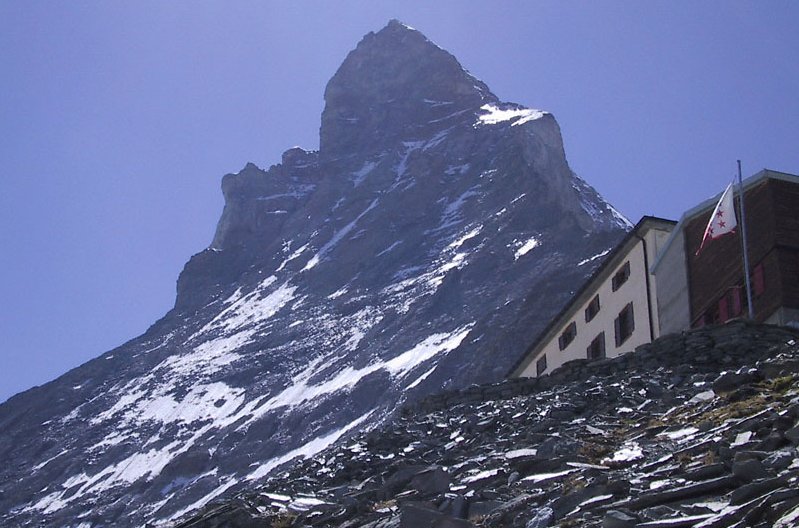Hornli Hut beneath the Hornli Ridge of the Matterhorn