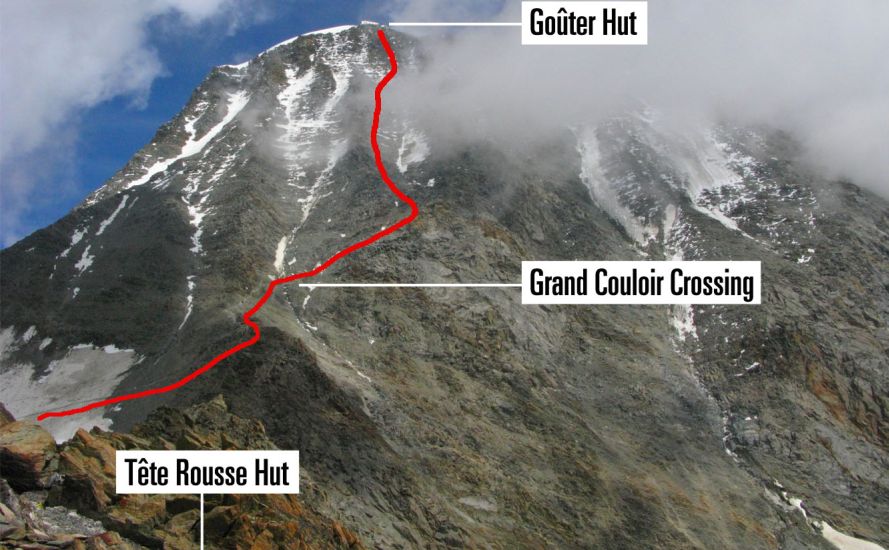 Route of ascent to the Refuge de Gouter on Mont Blanc