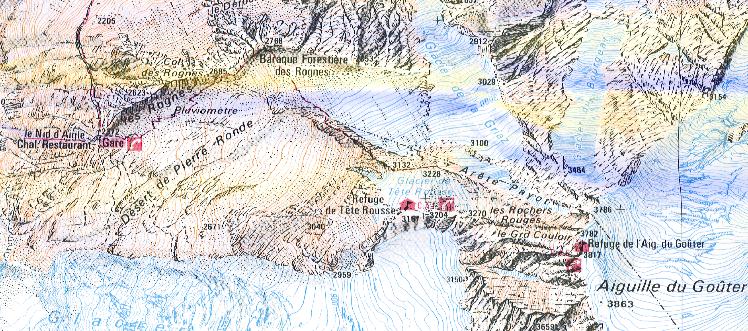 Map of Route from Nid d'Aigle to Tete Rousse on ascent to Refuge du Goutier