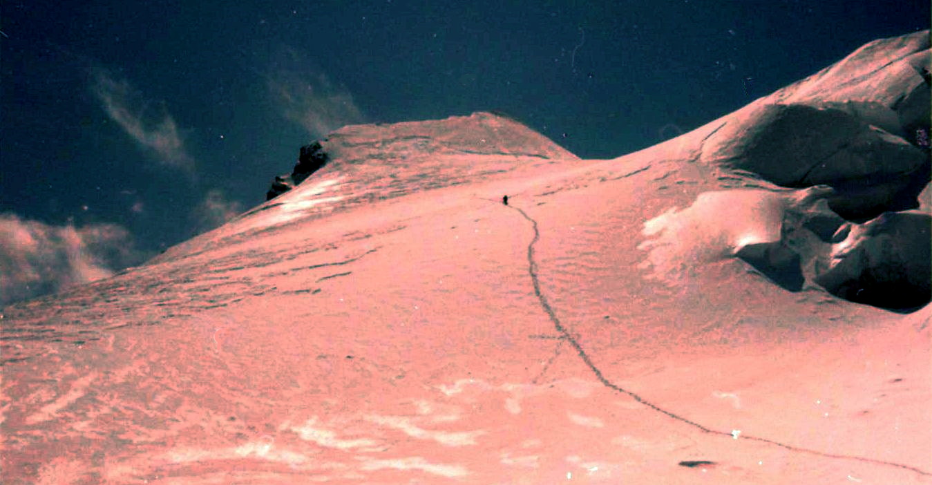 Final snow slopes to summit of the Ortler ( Cima Ortles )