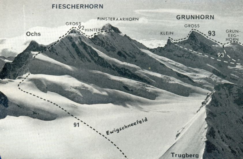 Ascent Routes for the Fiescherhorn in the Bernese Oberlands Region of the Swiss Alps