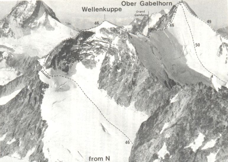 North Side Ascent Routes on the Ober Gabelhorn, ( 4063 metres )