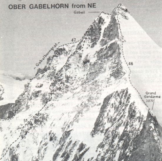 NE Side Ascent Routes on the Ober Gabelhorn, ( 4063 metres )