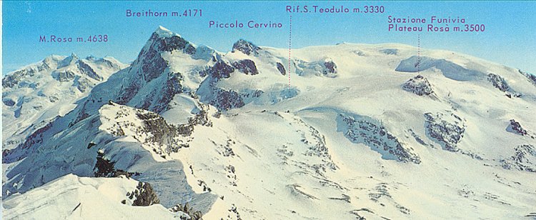 Monte Rosa , Breithorn and Little ( Klein ) Matterhorn above the Theodul Pass