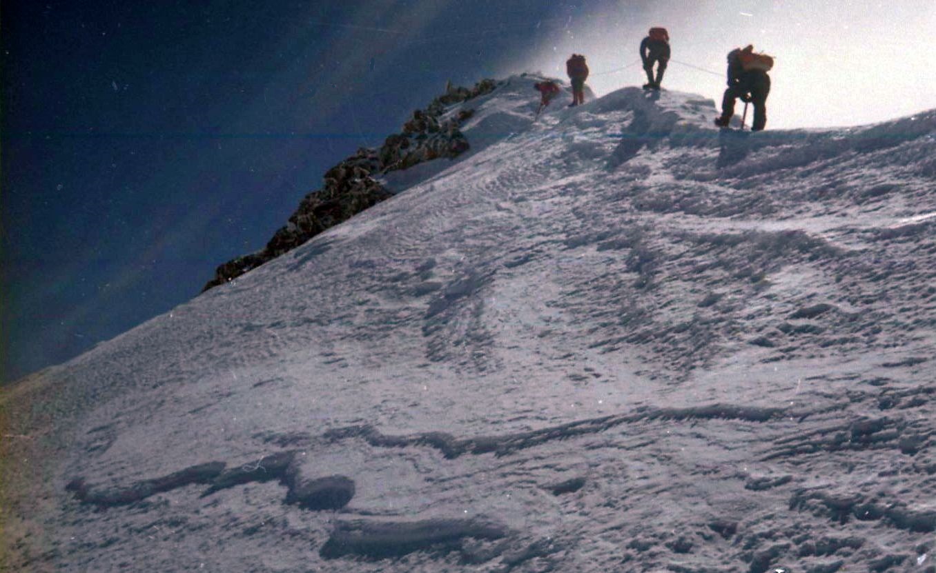 Climbing arete to summit of Monte Rosa