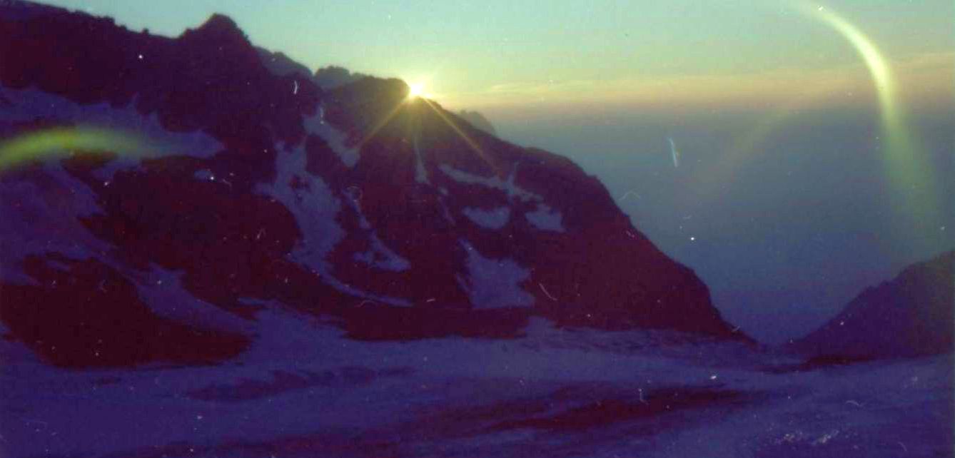 Sunrise behind Eiger from Schreckhorn