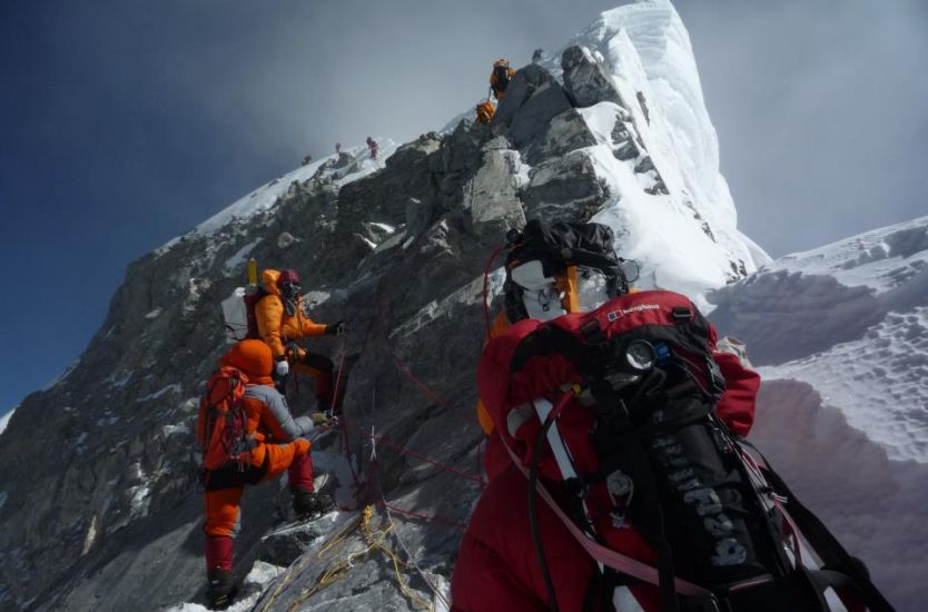Climbers on ascent of Mount Everest