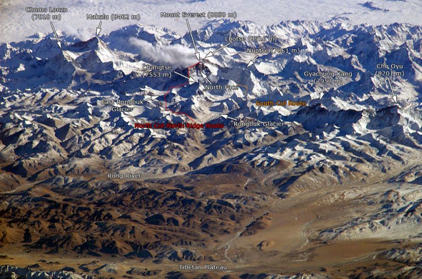 Everest and Makalu from space