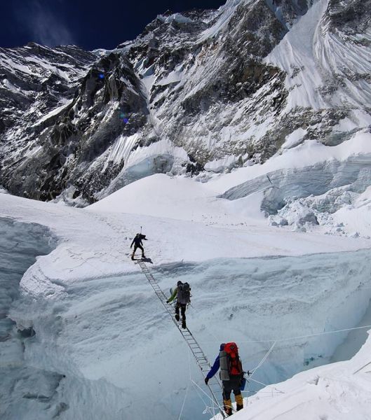 Ascending the Khumbu Ice Fall on the South Col Route for Mount Everest