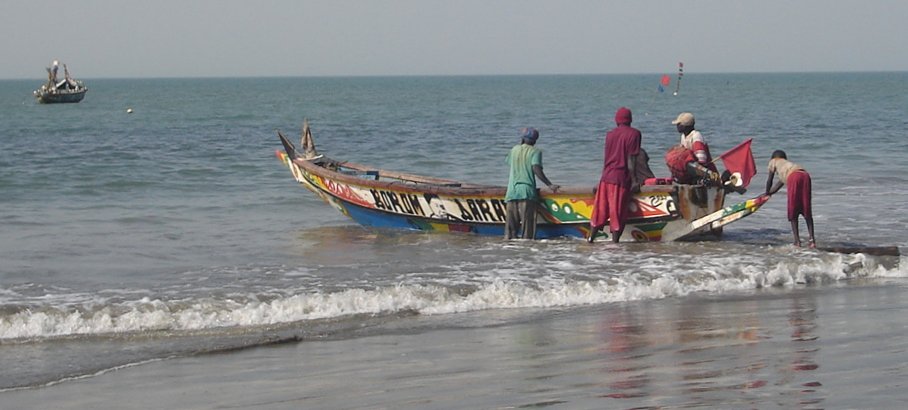 Fishing Boat at Ghana Town on the Atlantic coast of The Gambia in West Africa