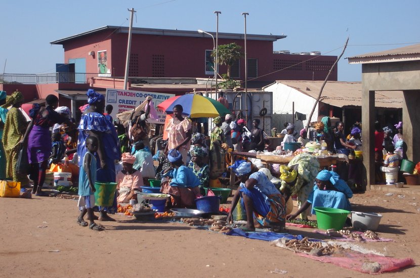 Market at Tenji Fishing Village on the Atlantic coast of The Gambia in West Africa