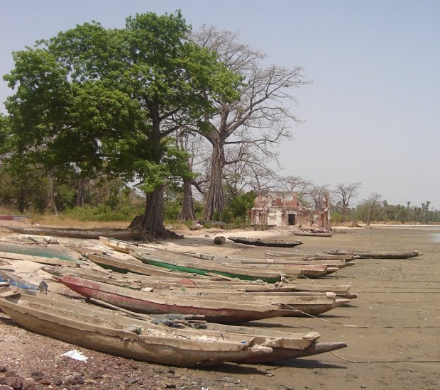 Canoes at waterfront at Albreda