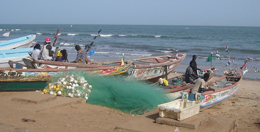 Fishing Boats at Bakau on the Atlantic coast of The Gambia in West Africa