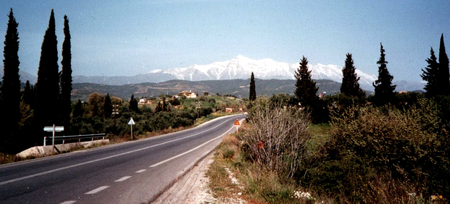 Taygettos Mountains on approach to Sparta in the Peloponnese of Greece