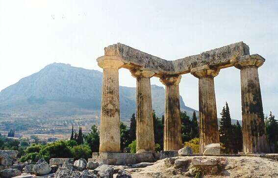 Apollo Temple at Ancient Corinth in the Peloponnese of Greece