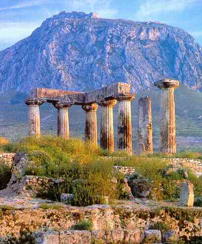 Apollo Temple at Ancient Corinth in the Peloponnese of Greece