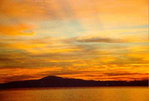 Sunset over Messiniakos Kolpos ( Messenian Gulf ) from near Kalamata in the Peloponnese of Greece