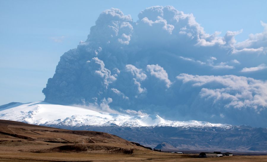 Eyjafjallajokull volcano erupting in Iceland