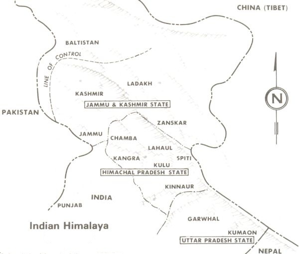 Map of the Himalayan Regions of India