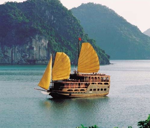 Sailing Junk in Halong Bay in Northern Vietnam