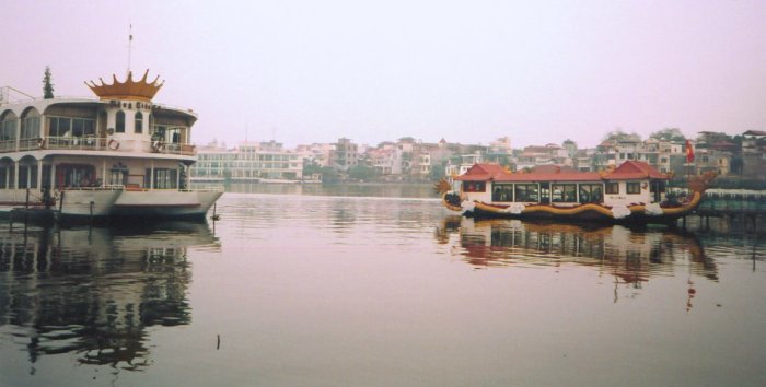 Boats on West Lake ( Ho Tay ) in Hanoi