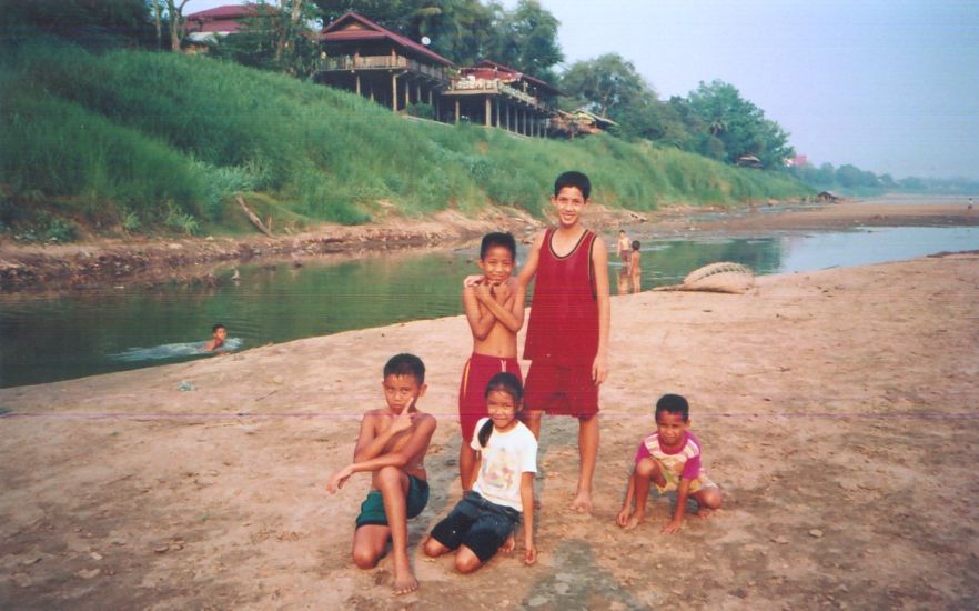 Lao Youngsters at the Mekong River near Vientiane