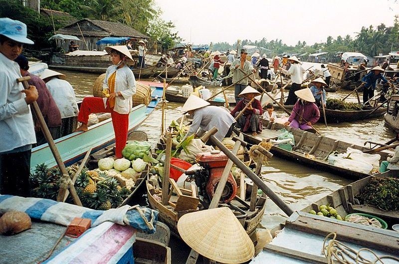 Floating Market at Can Tho on the Mekong Delta - Can Tho has a population well in excess of 1 million and is the biggest city in the Mekong Delta.