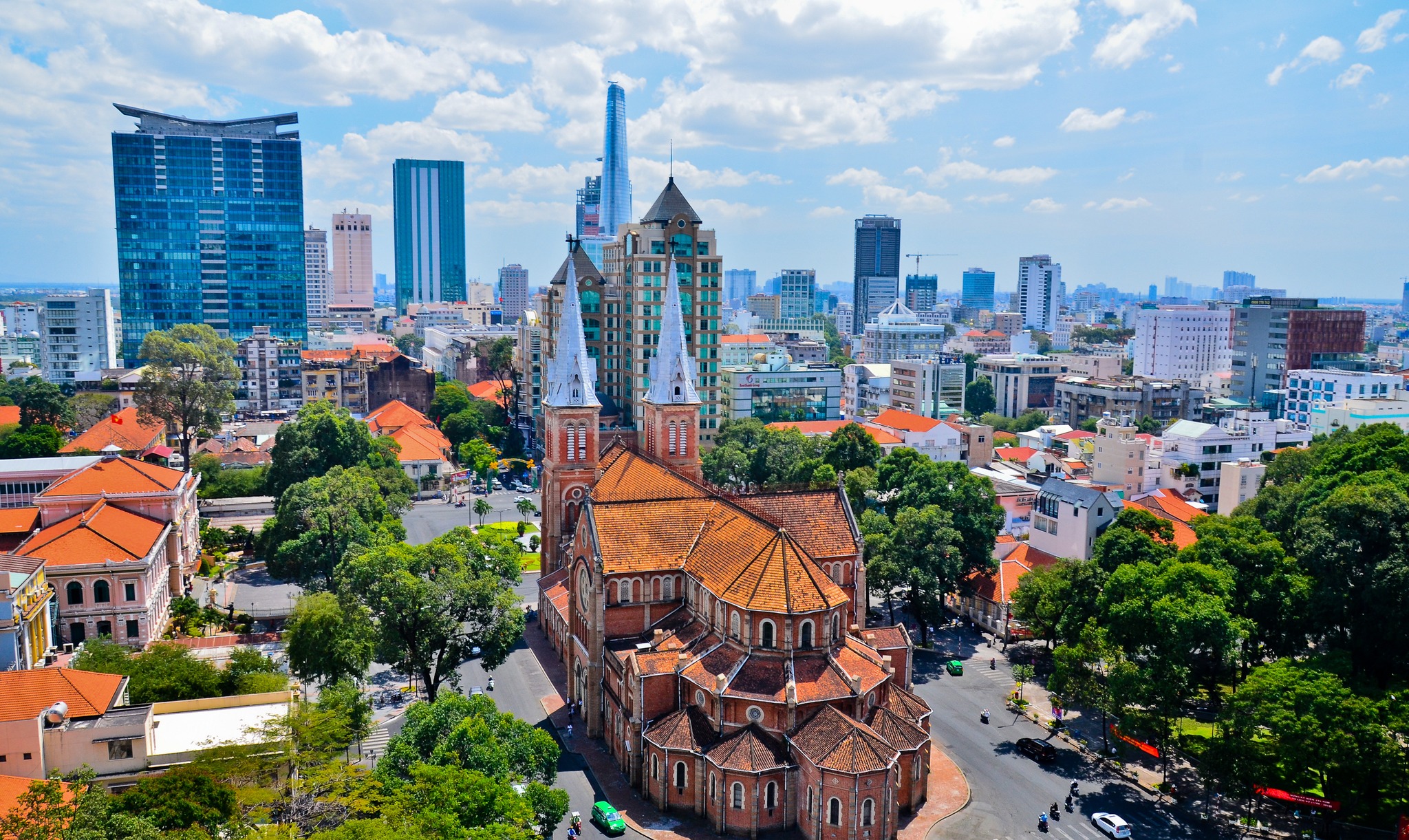 Aerial view of Notre Dame Cathedral in Saigon ( Ho Chi Minh City )