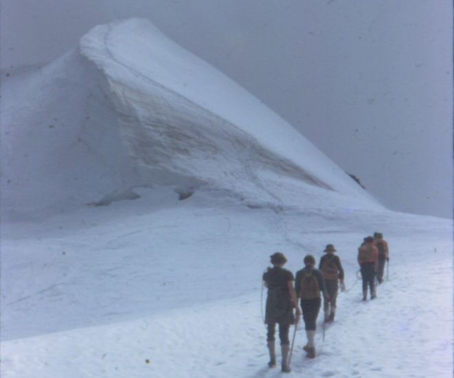 Approaching the summit cone of Balmhorn in the Bernese Oberlands of Switzerland