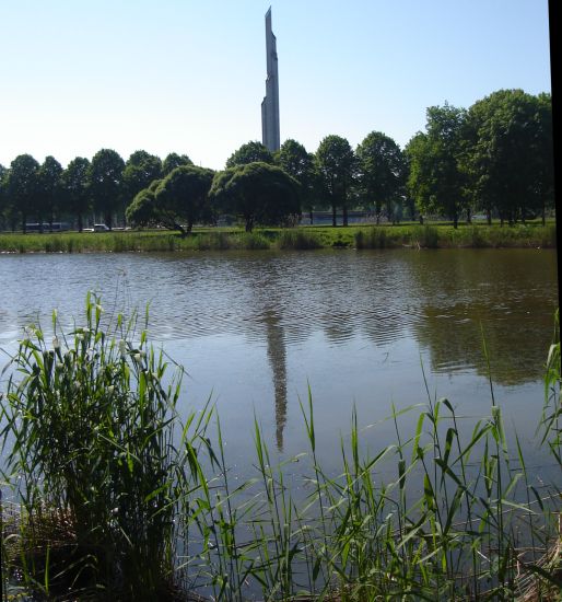 The Victory Monument from Uzvaras Park in the Agenskalns District of Riga