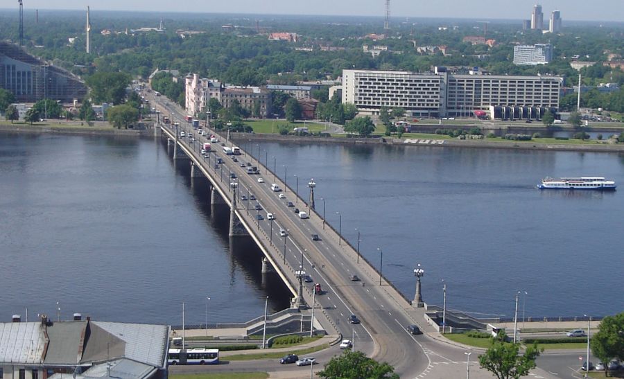 Stone Bridge over the Daugava River from St. Peter's Church
