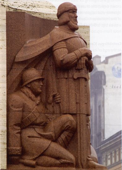 Guards on The Freedom Monument in Riga