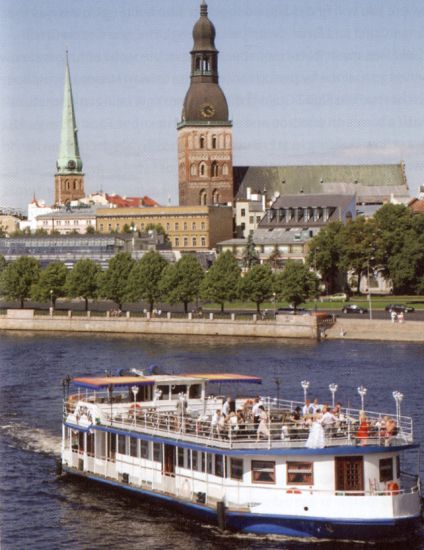 Spires of the Dom Cathedral and St.Peter's Church above the Daugava River