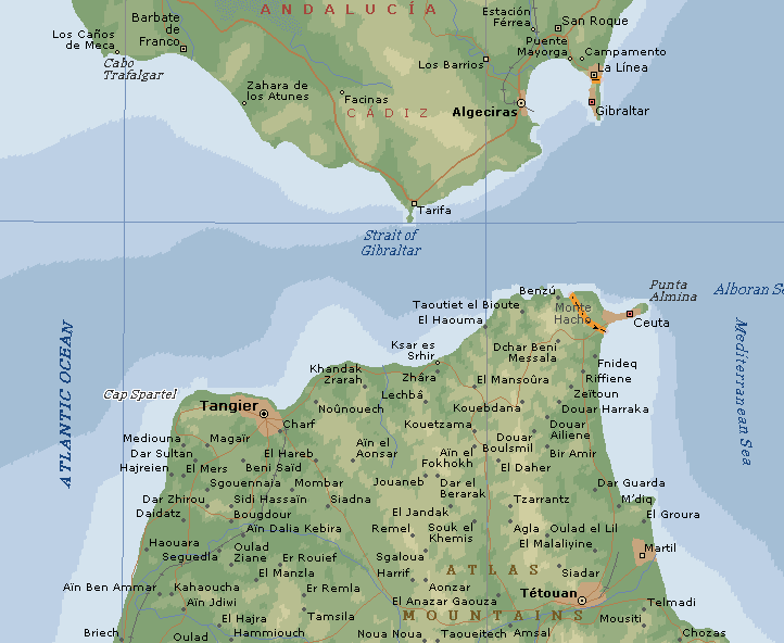 Location Map for Cape Spartel on the NW coast of Morocco