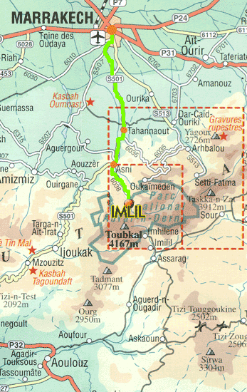 Location Map for Djebel Toubkal in the High Atlas