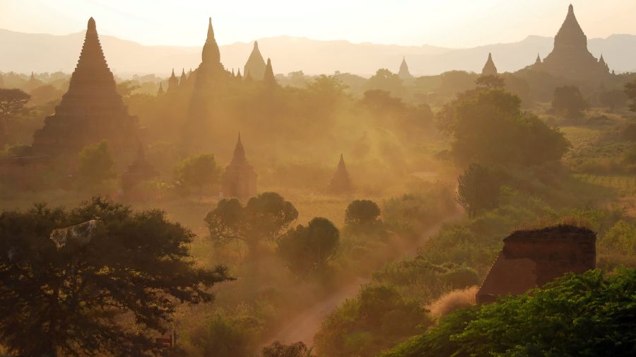 View over the temples of Bagan in central Myanmar / Burma