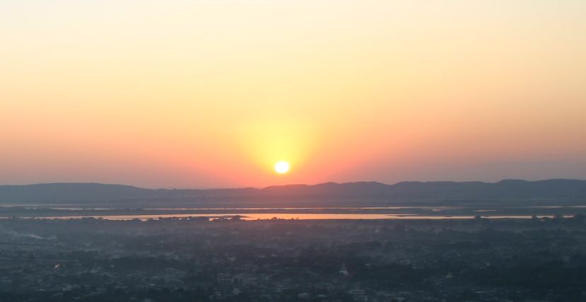 Sunset on Irrawaddy River at Mandalay in northern Myanmar / Burma