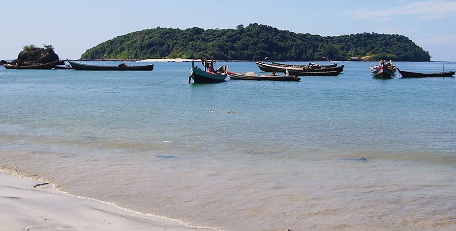 Fishing Boats and Island off Ngapali Beach