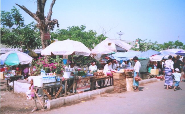 Market stalls in Dalah on Yangon River in Yangon ( Rangoon ) in Myanmar ( Burma )