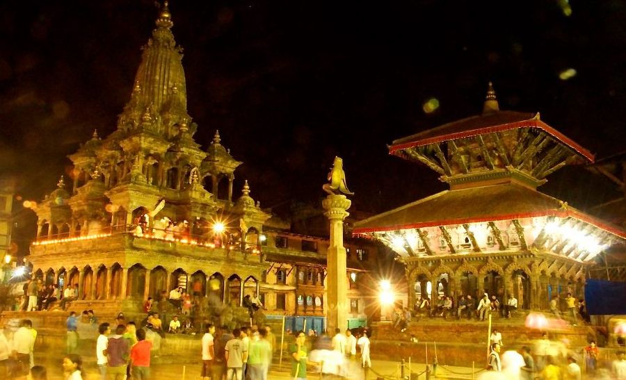 Vishni Temple at night in Durbar Square in Patan
