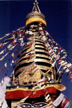 Stupa on Temple at Swayambunath ( the "Monkey Temple " ) in Kathmandu