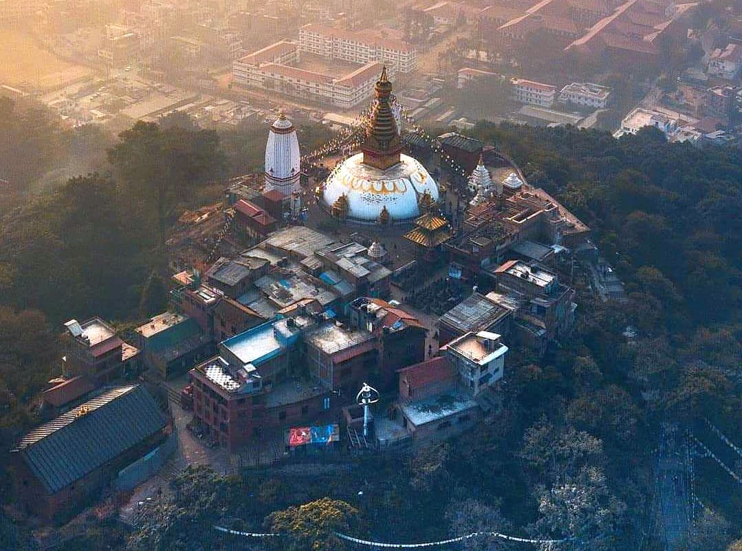 Aerial view of Swayambunath ( the "Monkey Temple " ) in Kathmandu