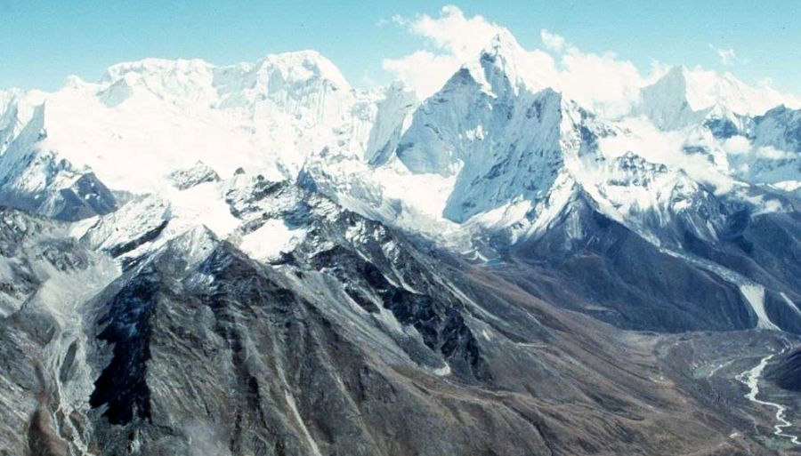 View from Lobuje Peak of Ama Dablam and Imja Khosi Valley